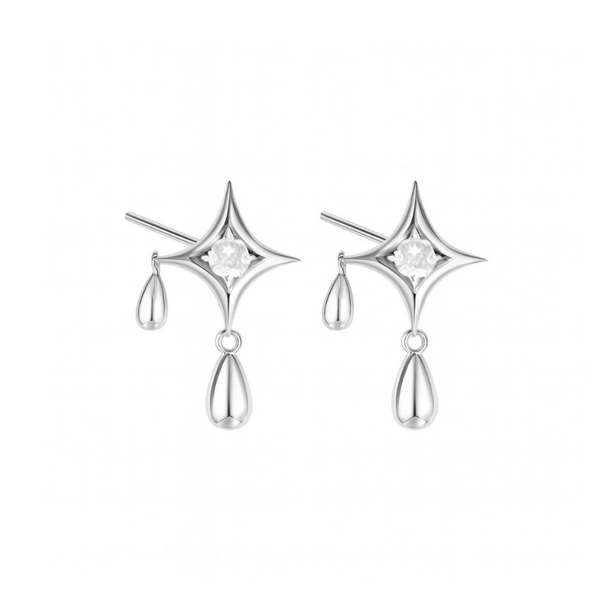 Bridal Star Drop Earrings 925 Silver Needle CZ Dangle Earrings Brass Jewelry Wholesale for Bridesmaid and Wedding Guests